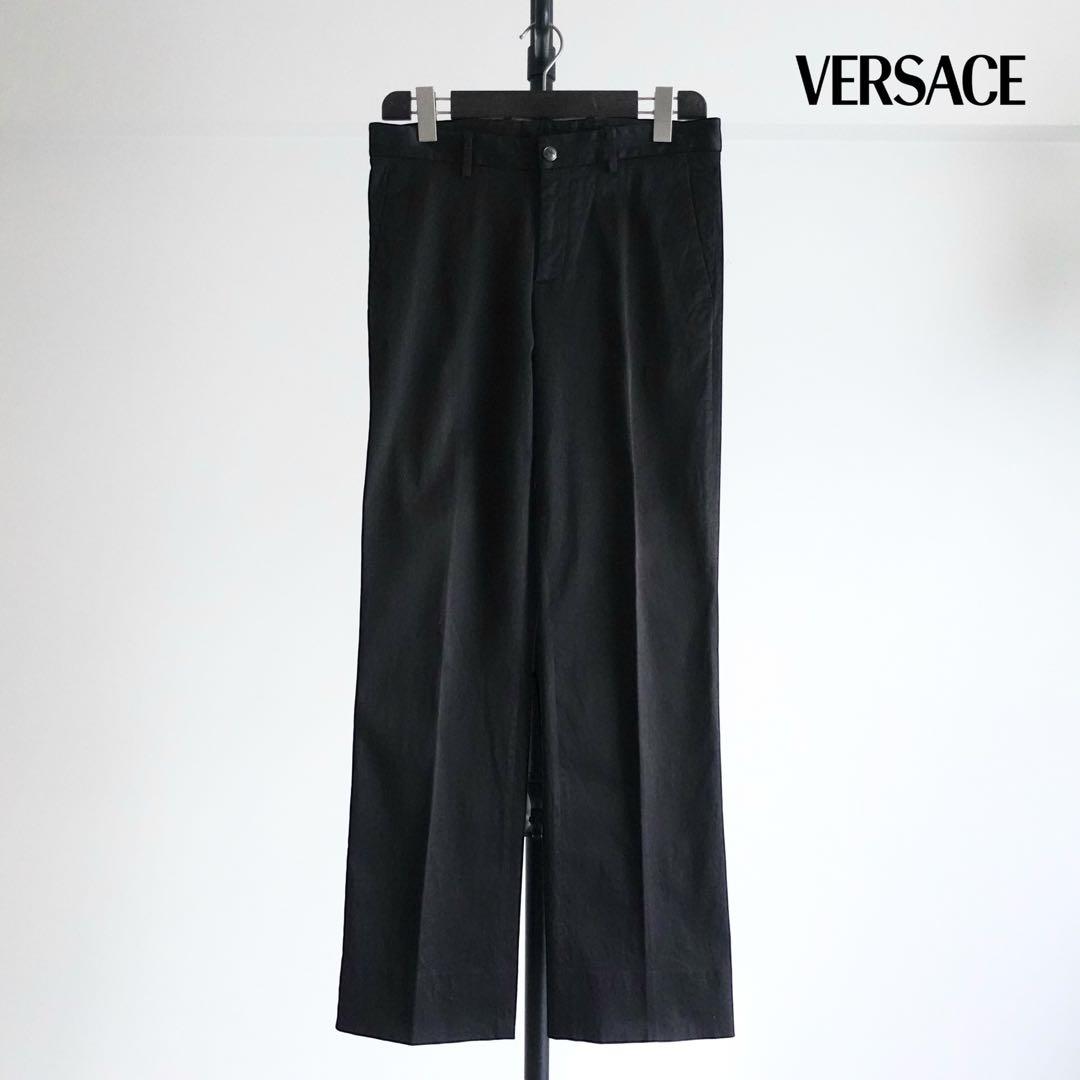 1990s VERSACE ライトモールスキン　ワイドトラウザーズ　ブラック