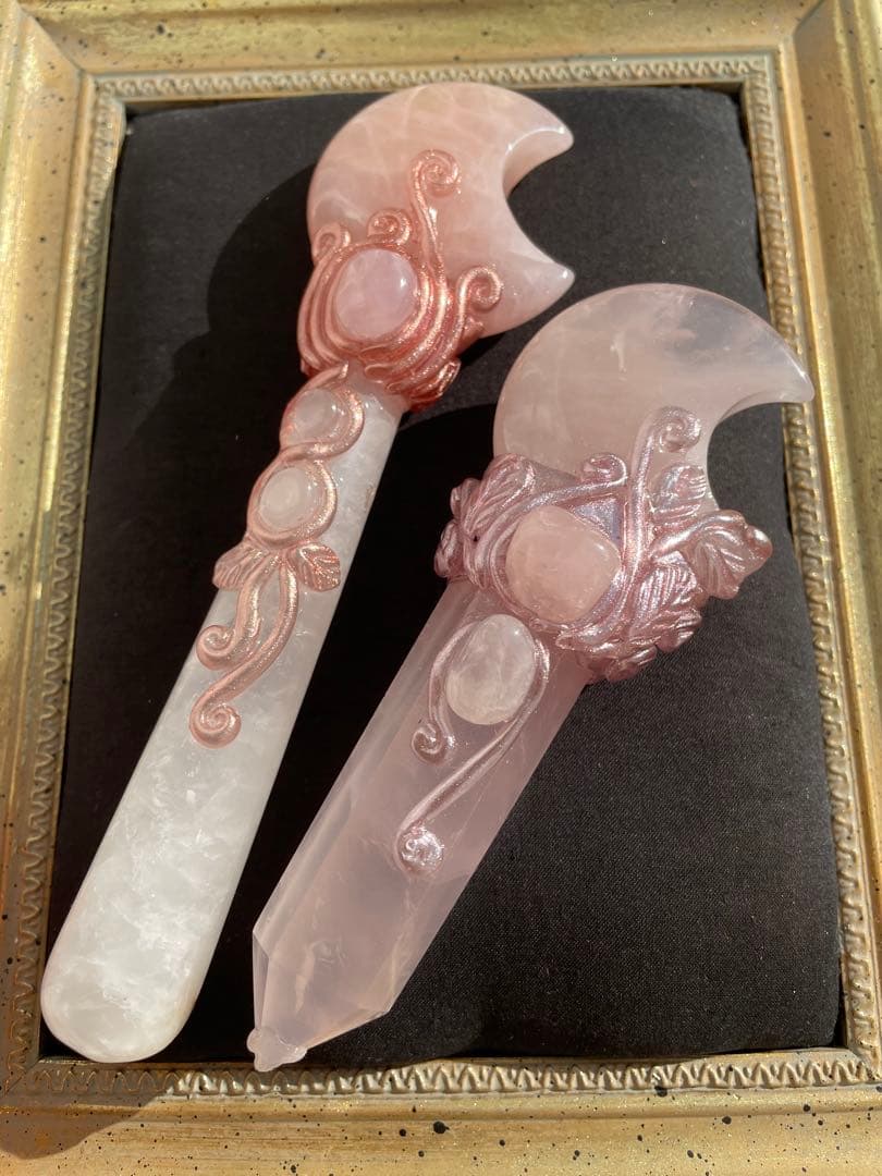 ローズクォーツ水晶アメジストの魔法のスティック　魔法棒魔法の杖4点セット天然石