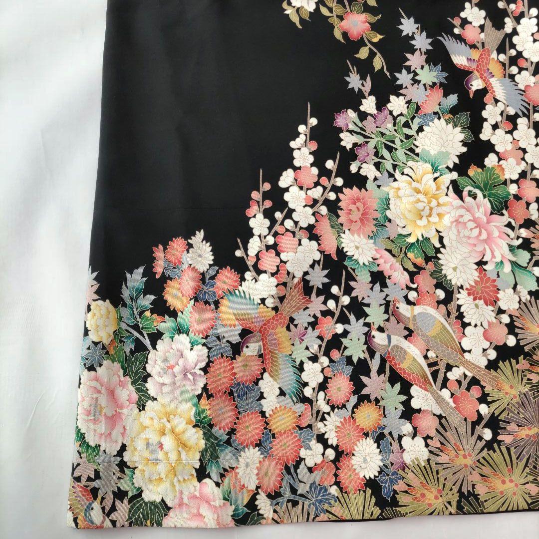 黒留袖リメイク　花鳥柄金刺繍ロングワンピース　ドレス