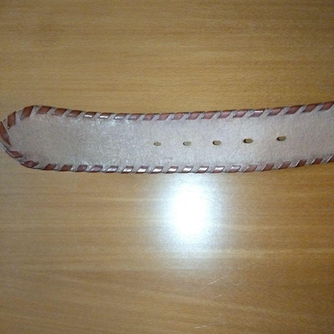 ラルフローレン　ベルト　S　ブラウン　本革　型押し　総柄　幅広　バックル金色