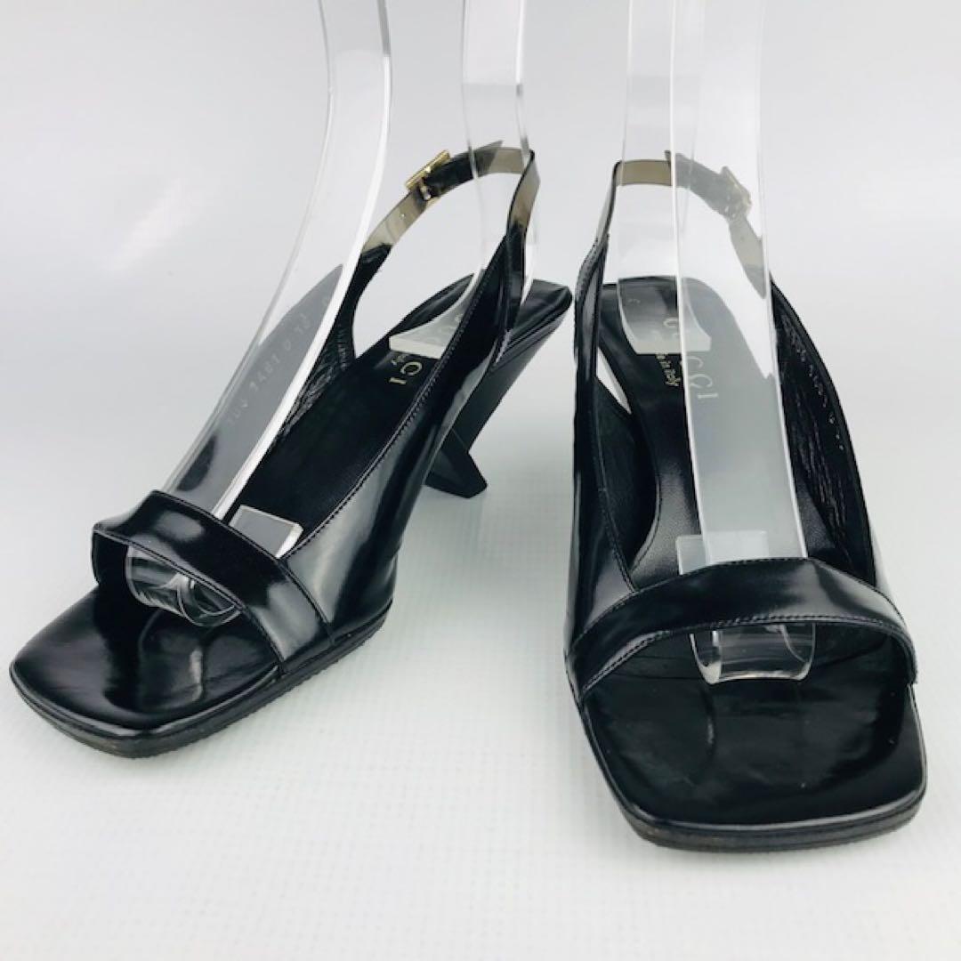 美品★GUCCI★レザー 変形ヒール パックストラップサンダル(35C)