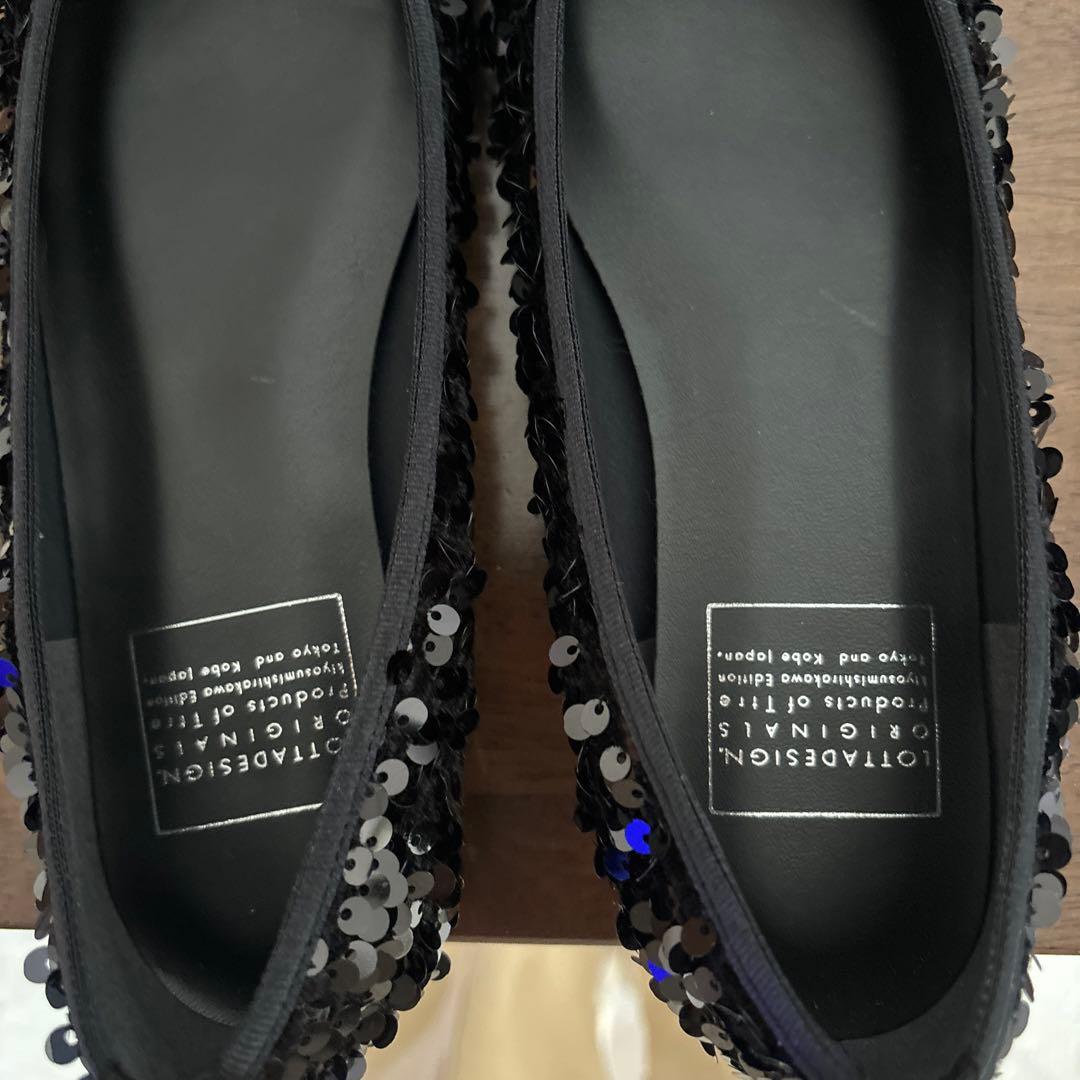 ロッタデザイン　スクエアバレエシューズ　スパンコールブラック