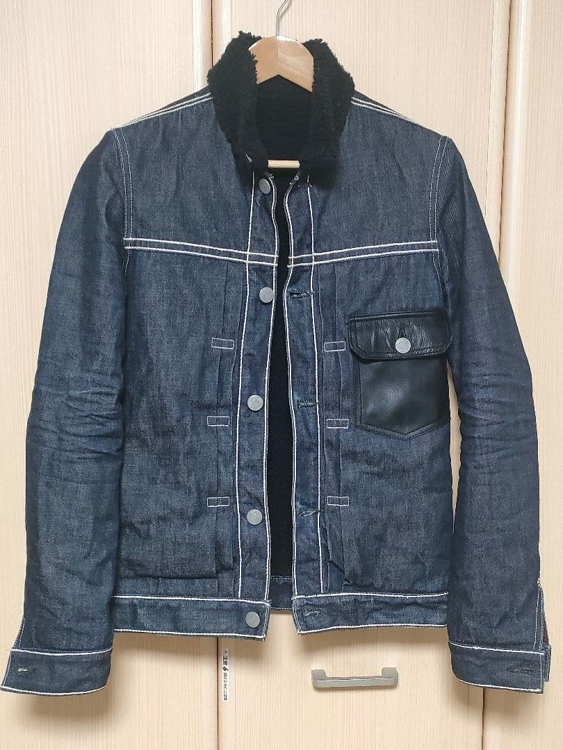 美品 DELAYbyWin＆Sons デニムボア ジャケット レザー切替 2 M