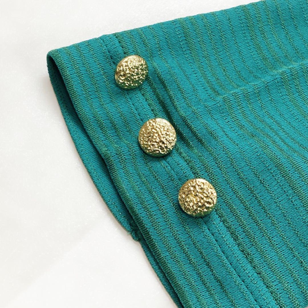 美品 サンローラン 金ボタン ゴールド ストレッチ ワンピース グリーン