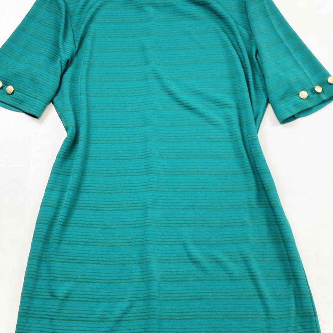 美品 サンローラン 金ボタン ゴールド ストレッチ ワンピース グリーン