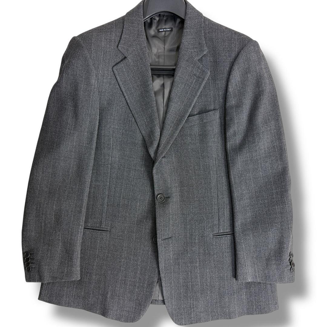 J5119美品 ジョルジオアルマーニ 黒タグチョークストライプスーツ グレー54