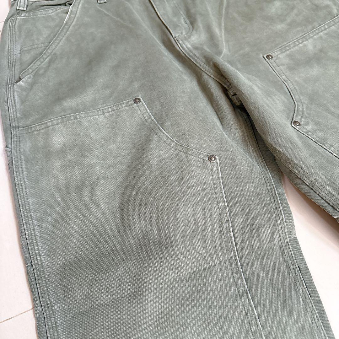 カーハート ワークパンツ w34 オリーブ ロゴ古着 ダブルニー
