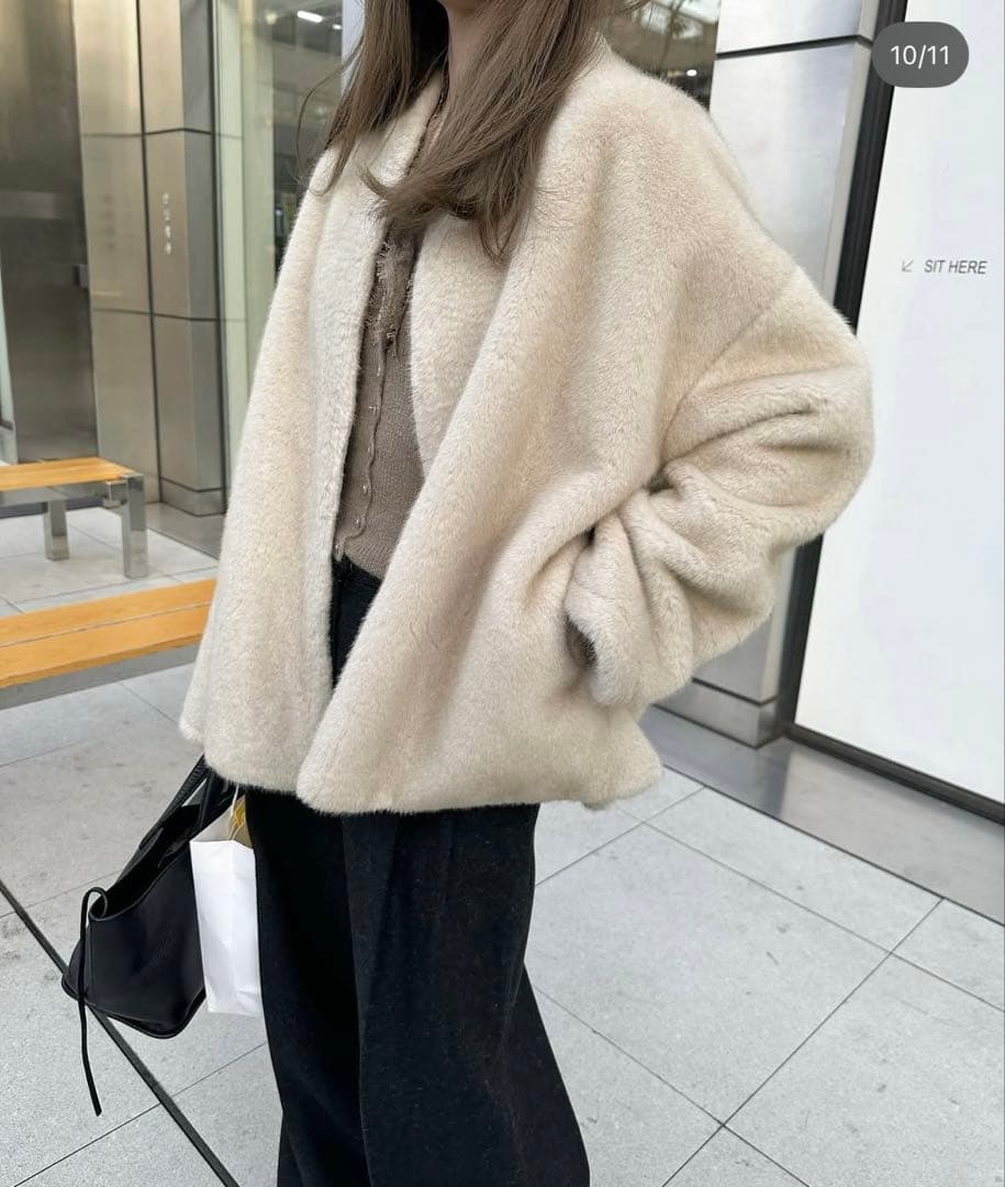 ノーカラー　ファーコート