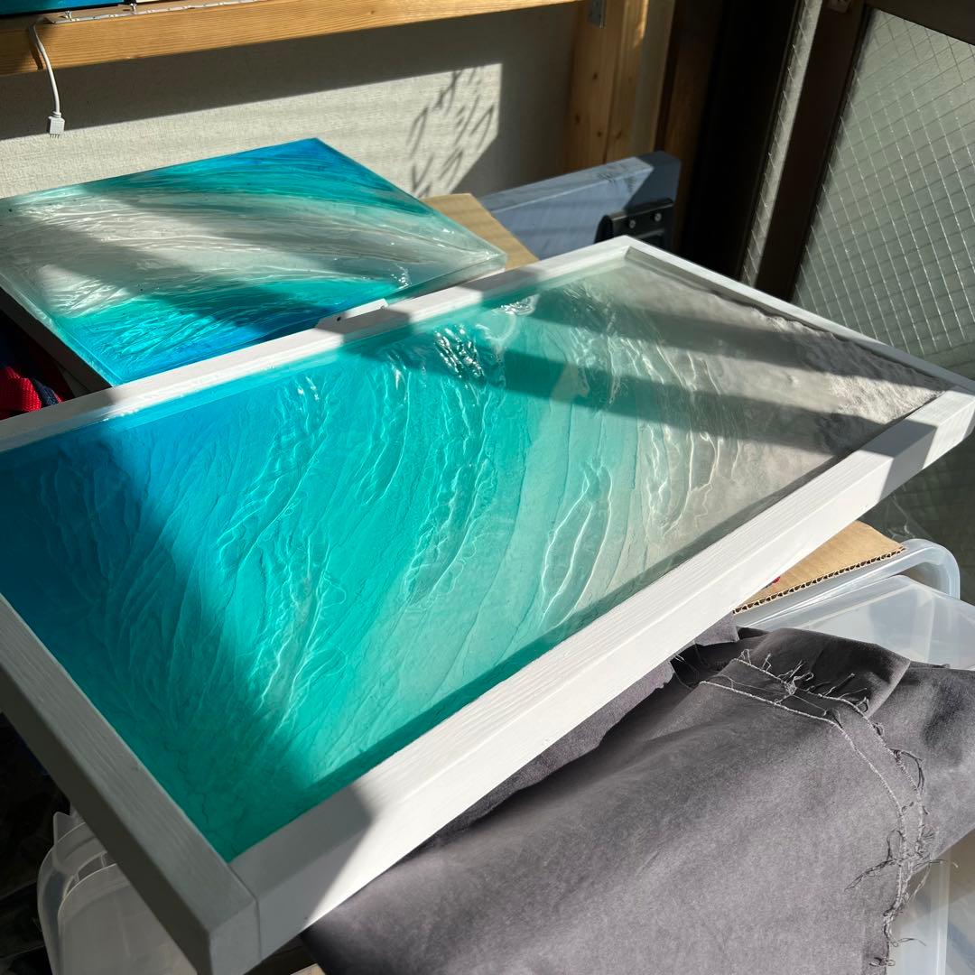 【レジンアート】特大パネル／モルディブ／60cm × 30cm ／波紋アート
