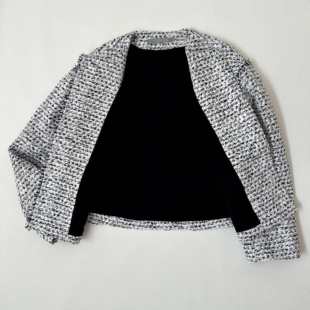 【美品】2025SS theory luxeツイードノーカラージャケット 38