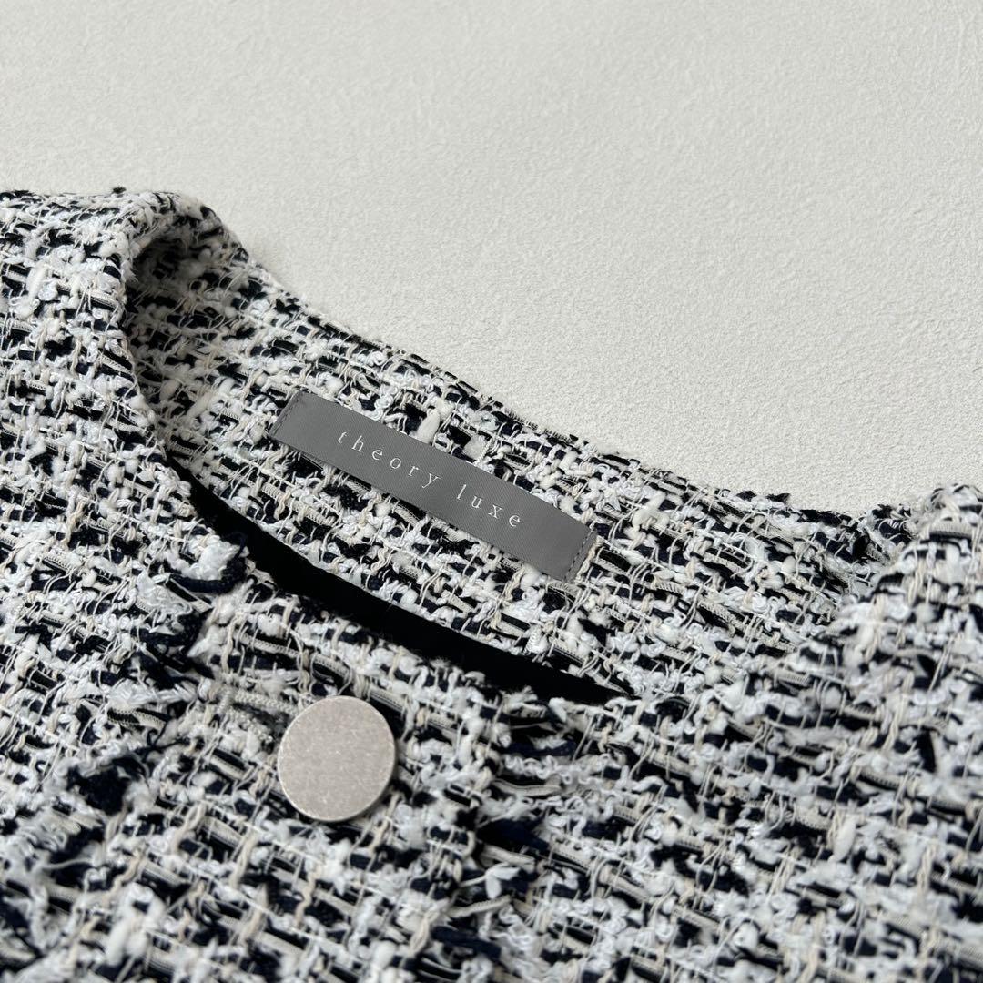 【美品】2025SS theory luxeツイードノーカラージャケット 38