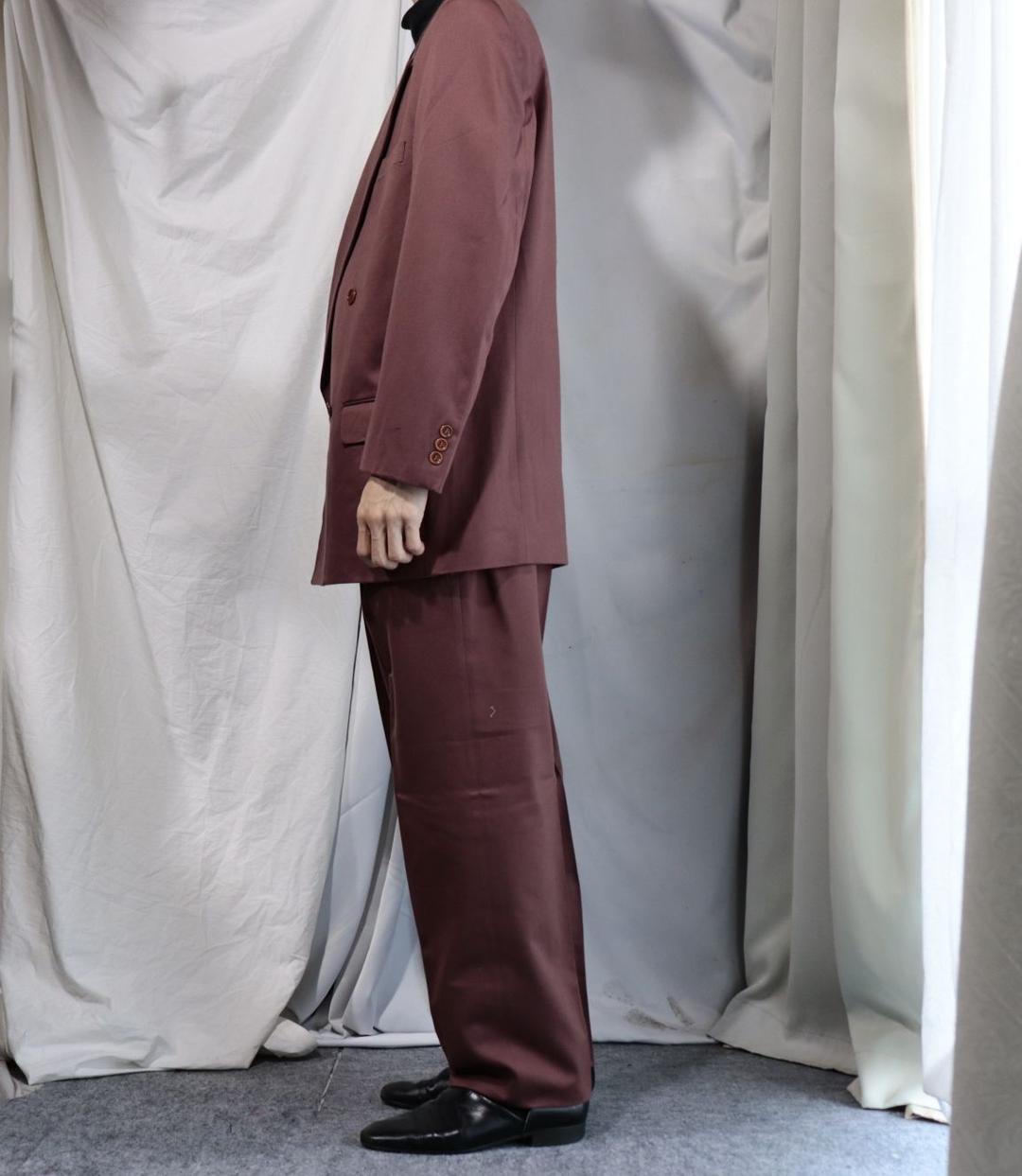 赤茶　秋冬スウェード調　ダブル　スーツ　セットアップ　スラックス　ジャケット