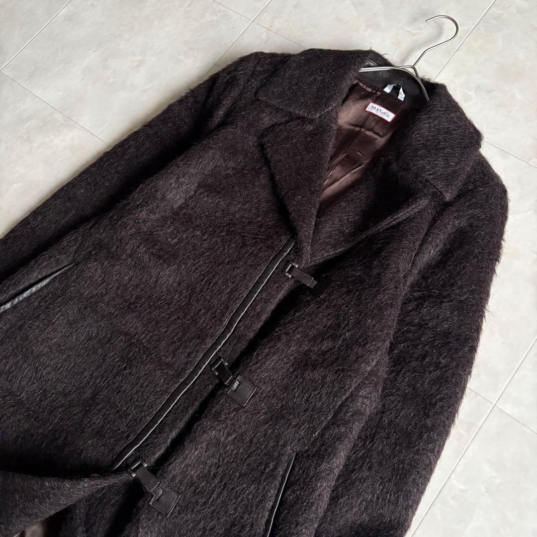 美品✨MaxMara アルパカ混シャギーロングコート 本革 イタリア製 44 茶
