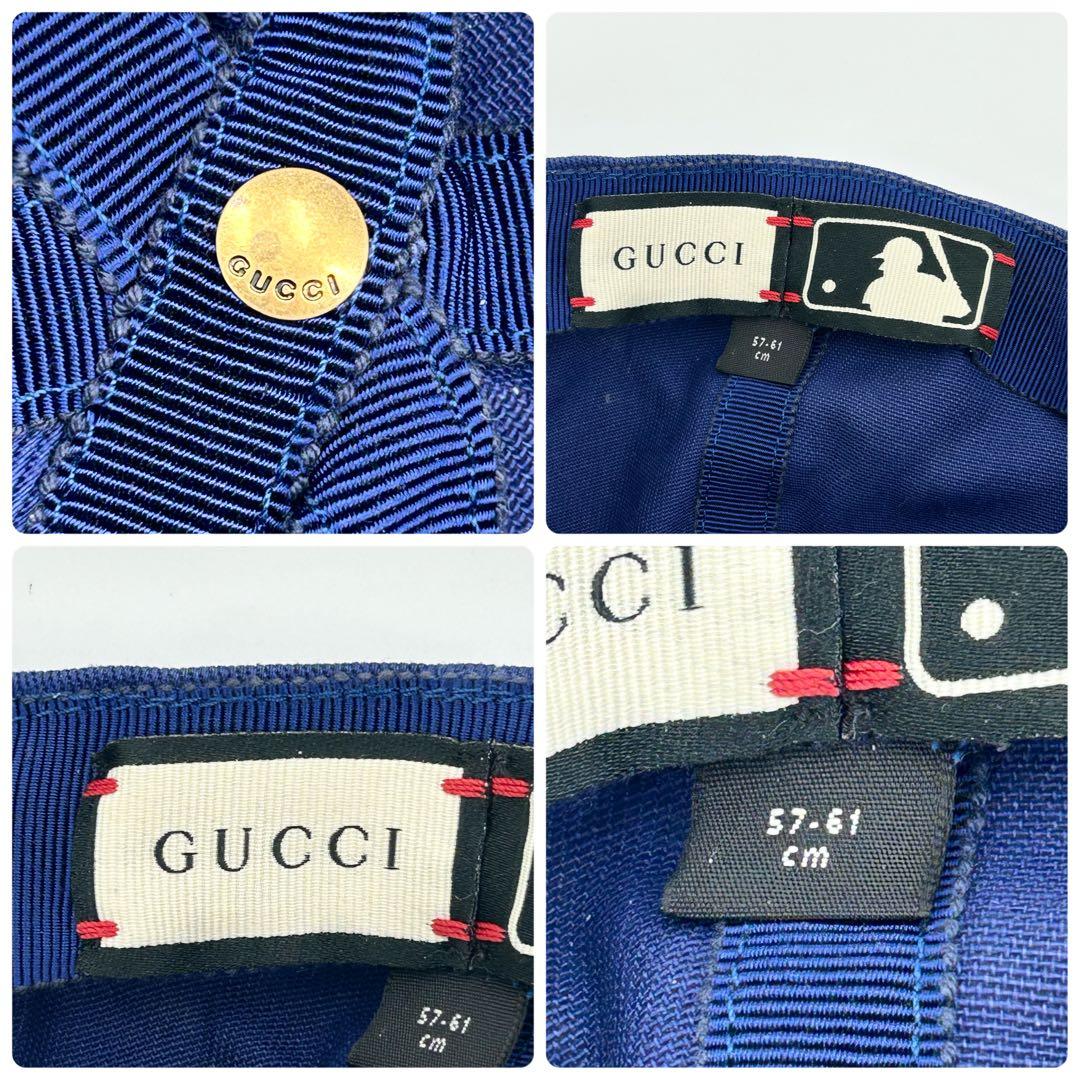 美品✨グッチ キャップ ヤンキース 刺繍 MLB ネイビー