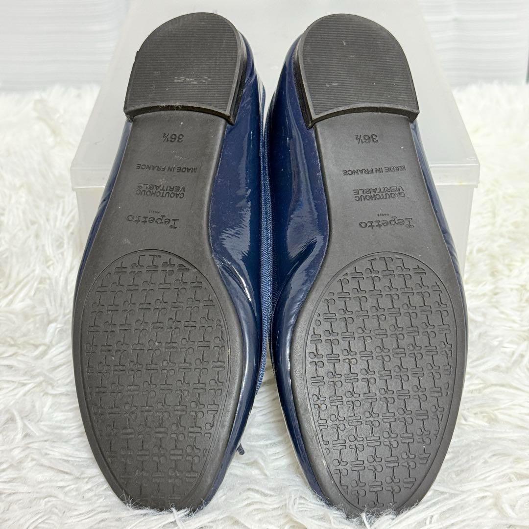 美品✨レペット　サンドリオン　バレリーナ　リボンフラットシューズ　エナメル　紺