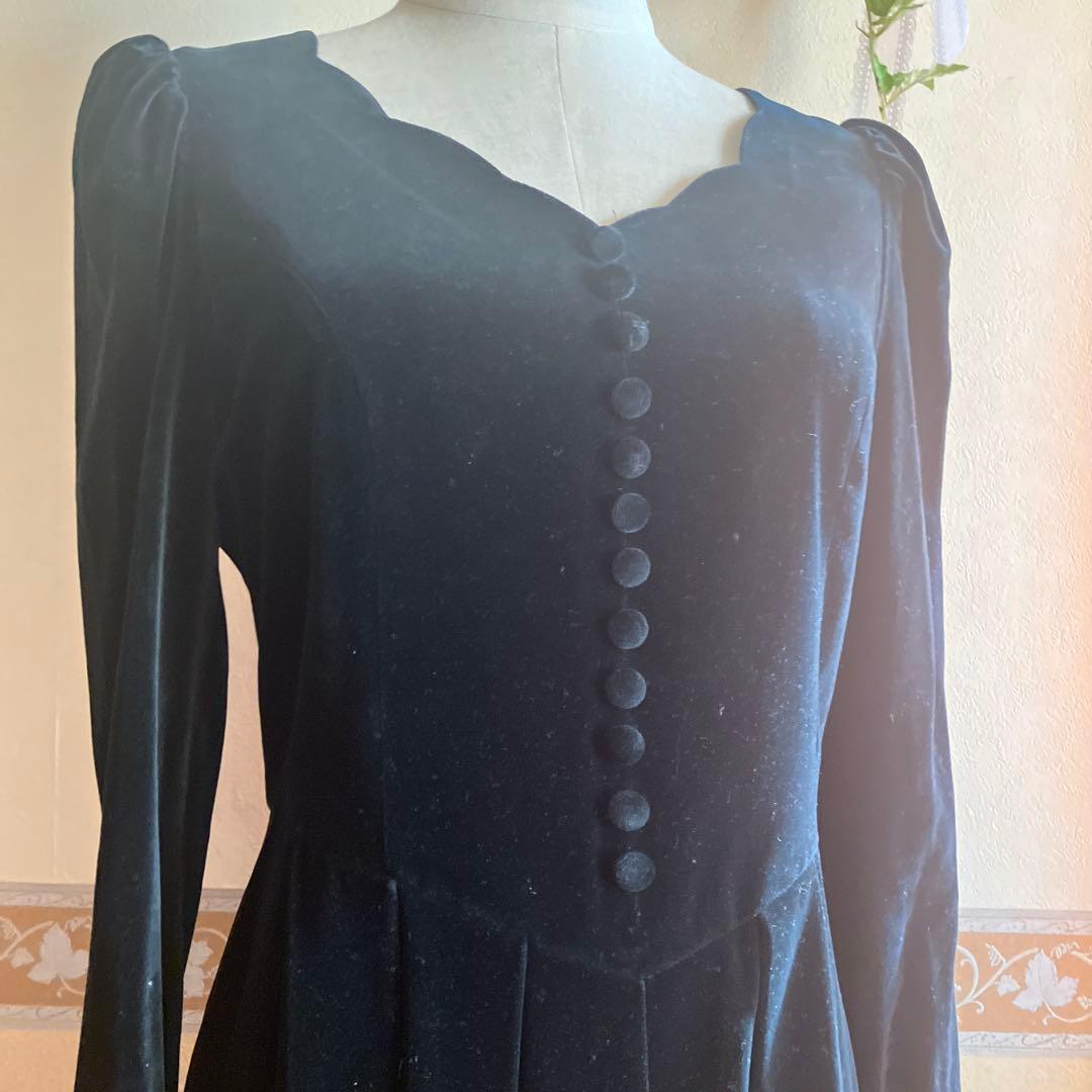 ローラアシュレイ　黒いベルベットロングワンピース　日本製　卒業式　入学式