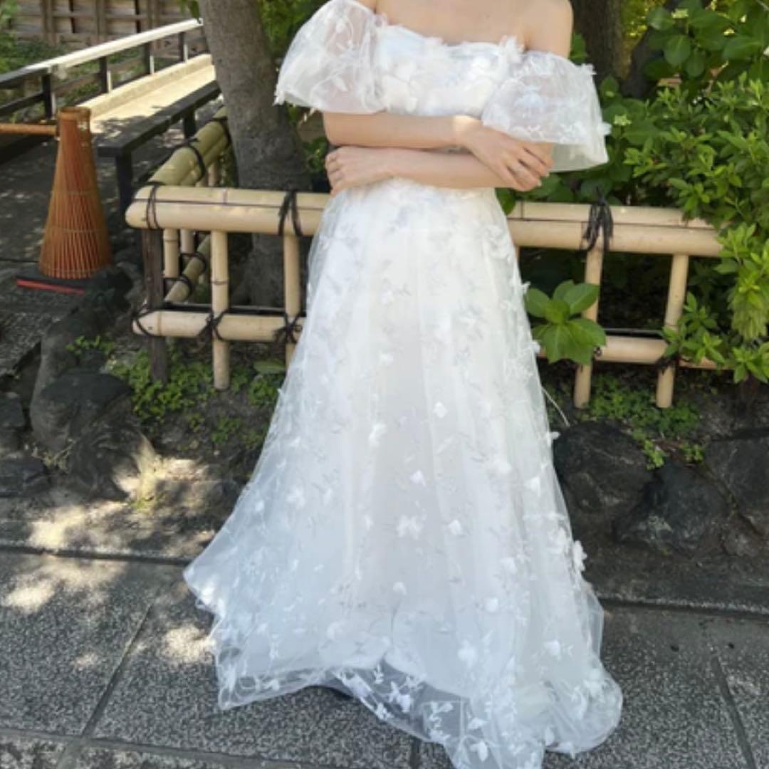 dressproduction 【W272】フラワーレースパフ スリーブドレス