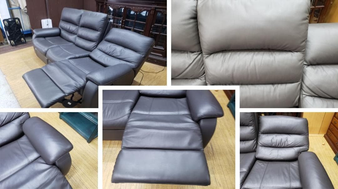 E47　美品！ニトリ製　本革（一部合皮）電動リクライニングソファ