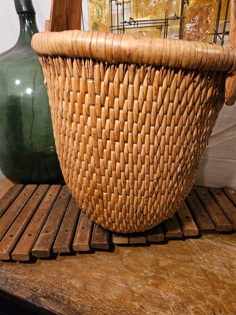 籐　竹　バスケット　かご　中国　柳籠　古民具　昭和レトロ　ヴィンテージ　アンティ
