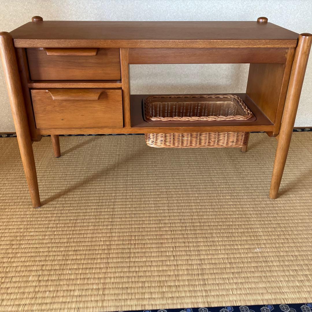 ウッドキャビネット 引き出し2つ バスケット付き