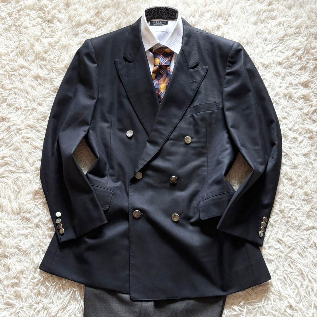 美品 バーバリーズ スーツ セットアップ 金ボタン ダブル カシミヤ混