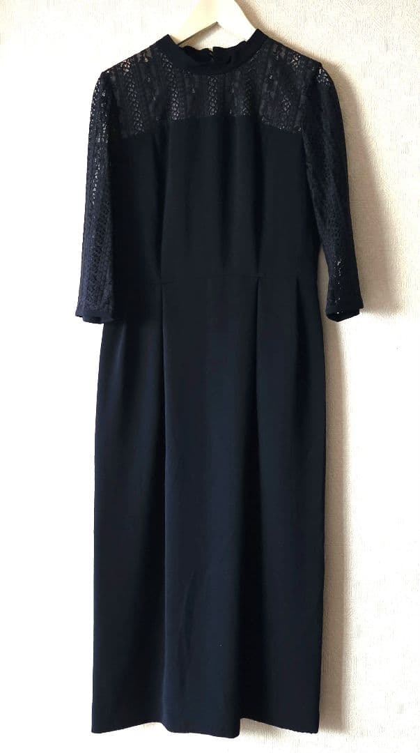 23区☆ワンピース ネイビー レース袖 パーティードレス セレモニー 40