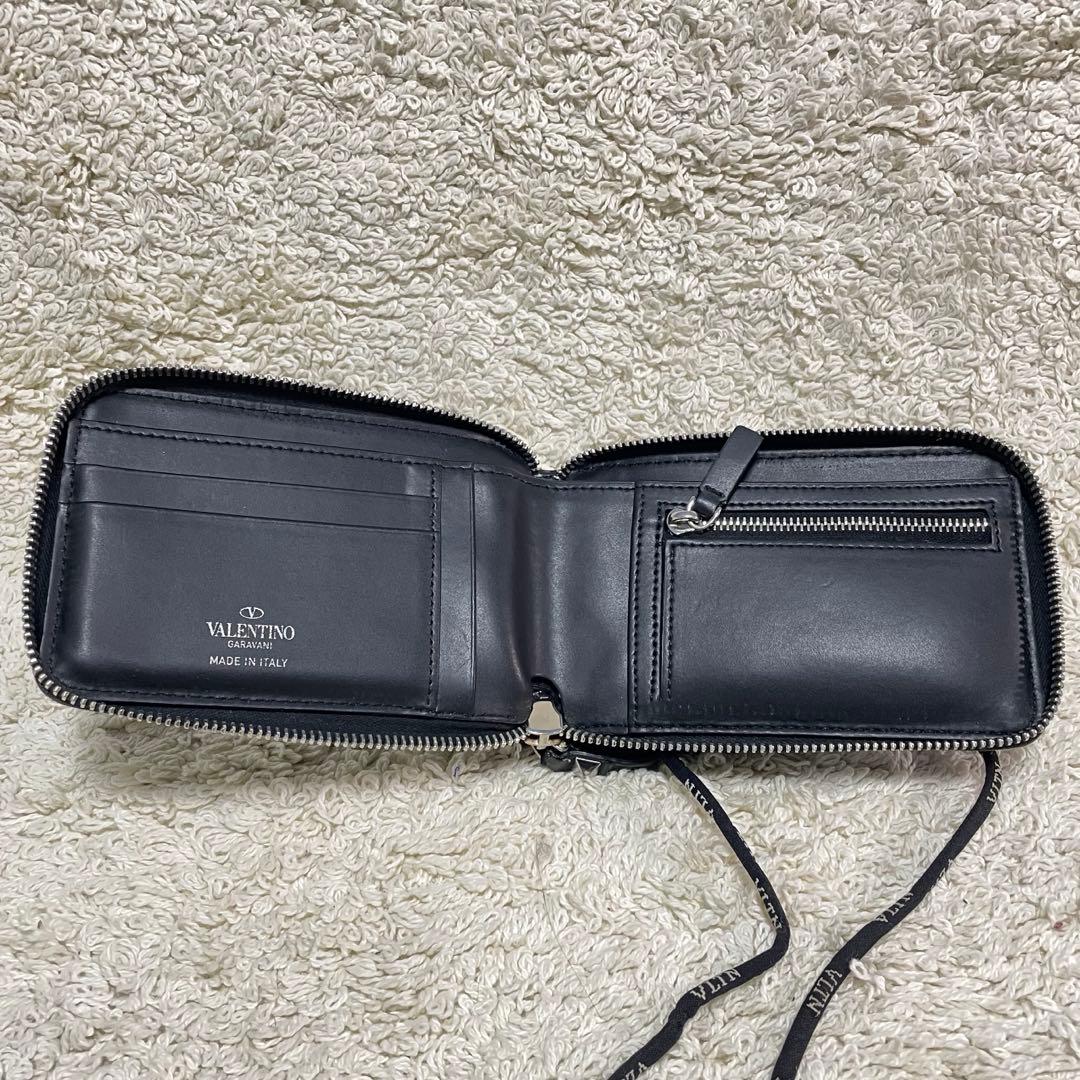 ヴァレンティノ 二つ折り ショルダーウォレット 首掛け ブラック