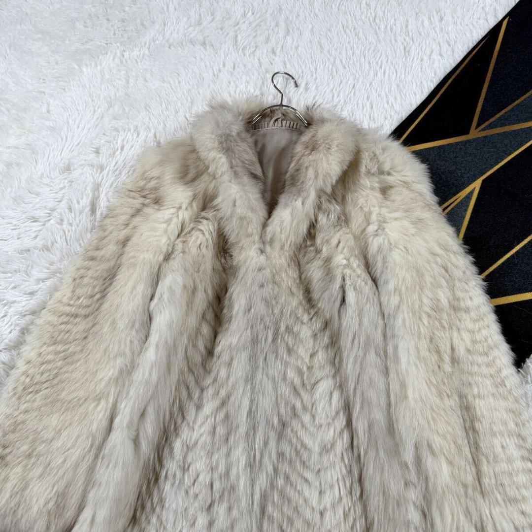 総丈118㎝ ブルーフォックス ファーコート 本毛皮 ロング XXL AA254