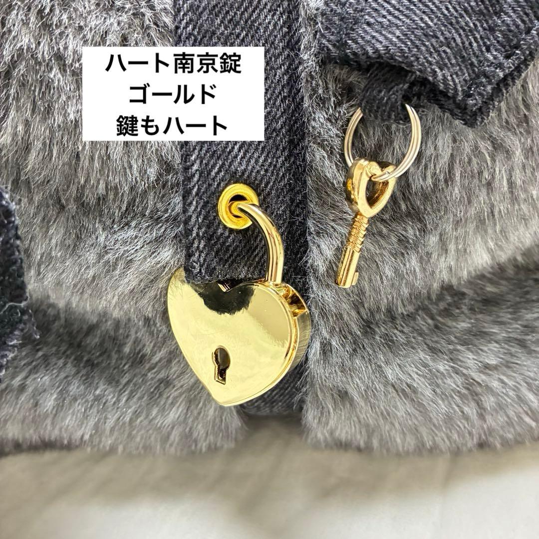 デニムリメイク　ハートキー付キューブバック　ファーとブラックデニム⭐︎横長タイプ