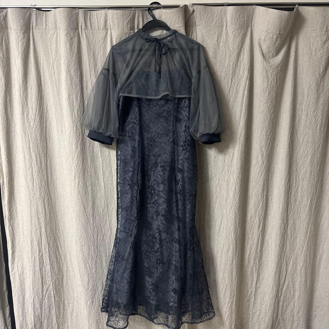 Leja リボン付きシアーボレロ刺繍レースマーメイドシルエットキャミワンピース