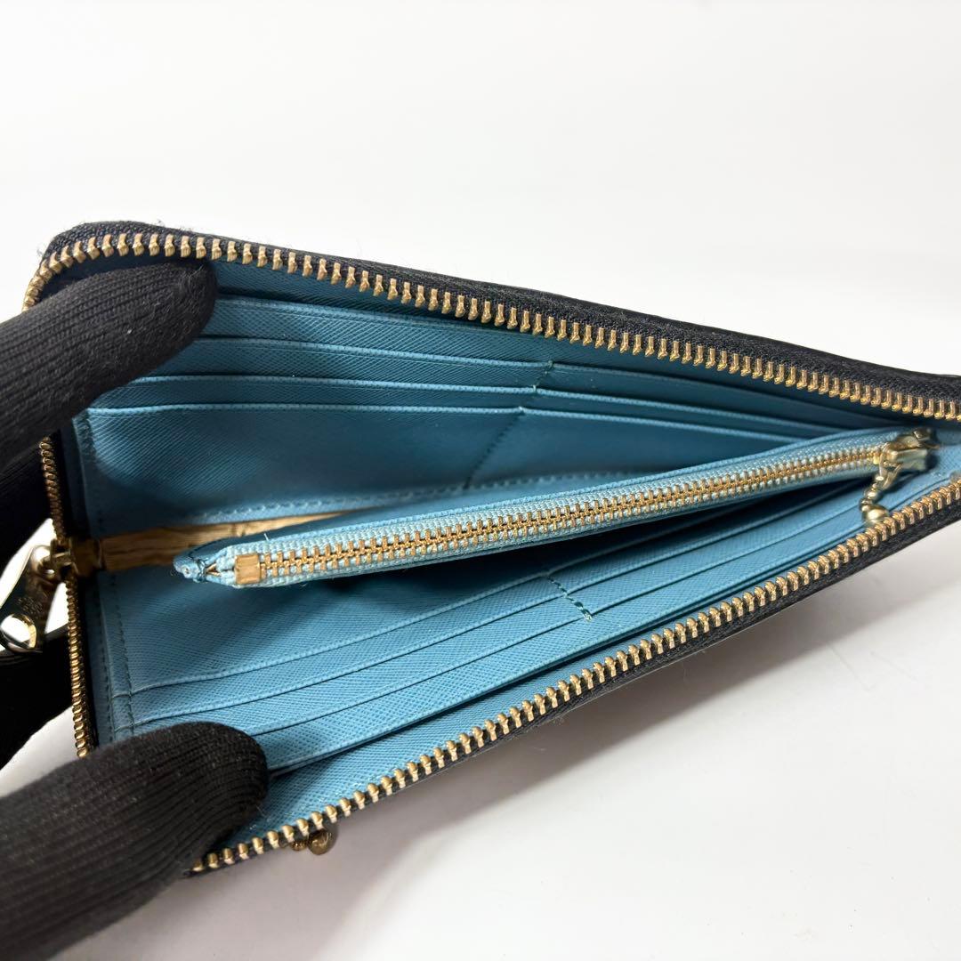 ADMJ ビジュー　クロコ型押し　ブラック　L字ファスナー　長財布.