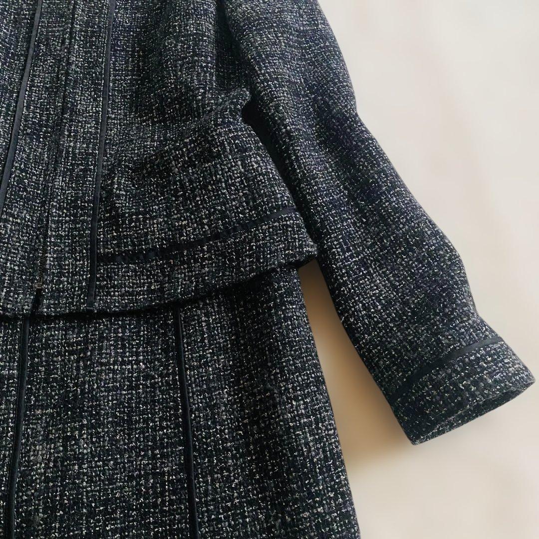 専用❗️【大きい L 】自由区　ツイード　黒　セット ノーカラー ジャケット