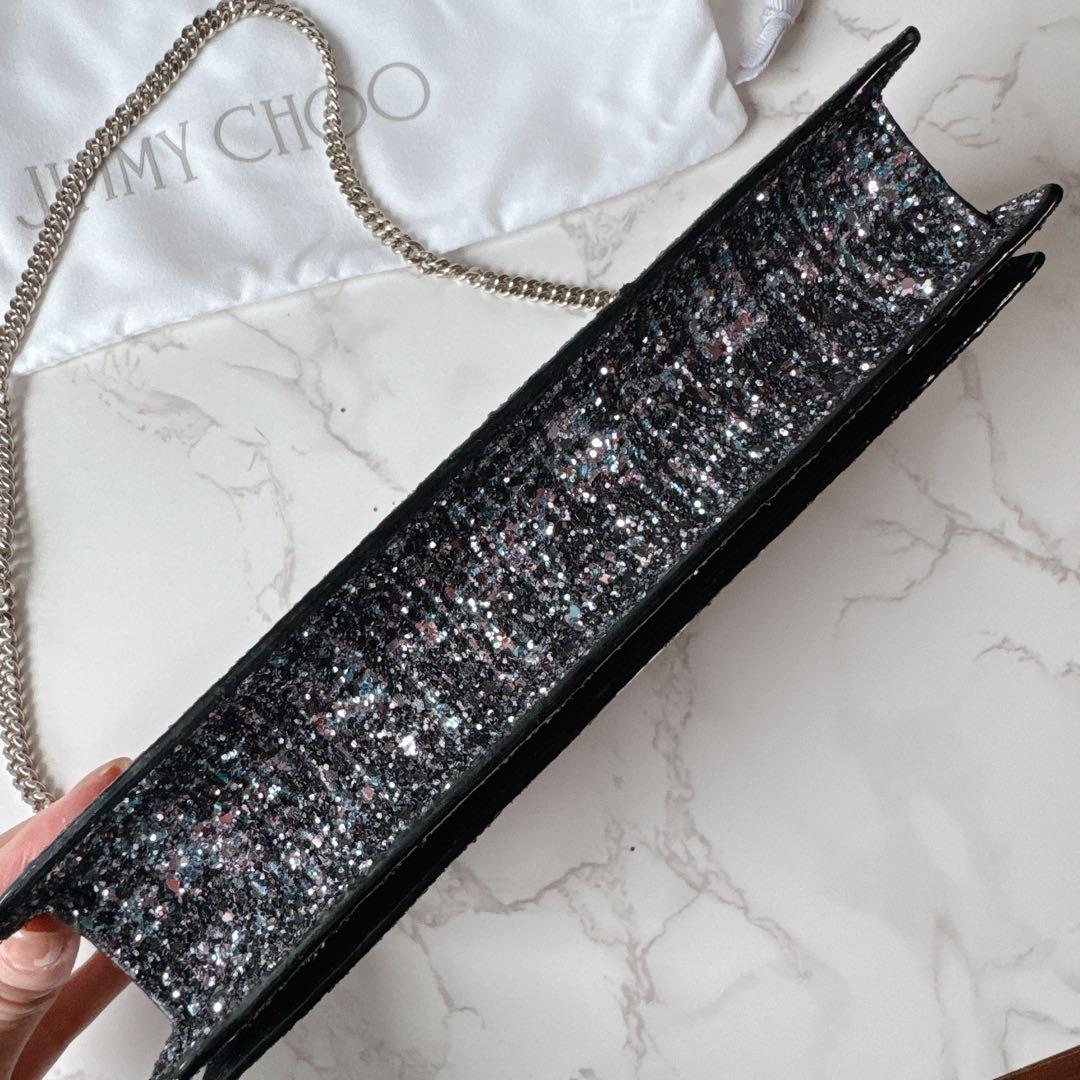 ジミーチュウ Jimmy Choo LILIA グリッターチェーンクラッチバッグ