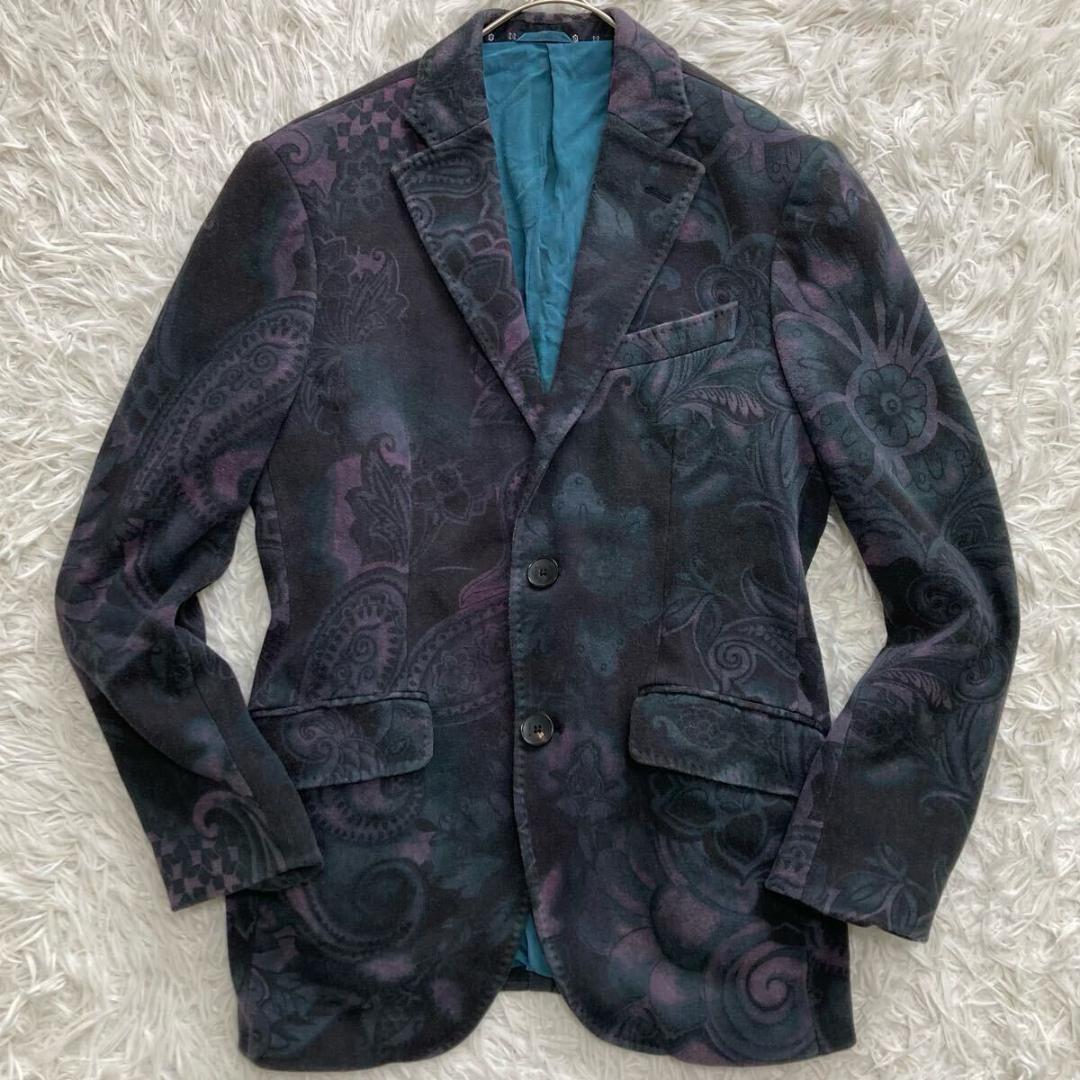 ETRO 全面ペイズリー テーラードジャケット アンコン シルク ベロア 44