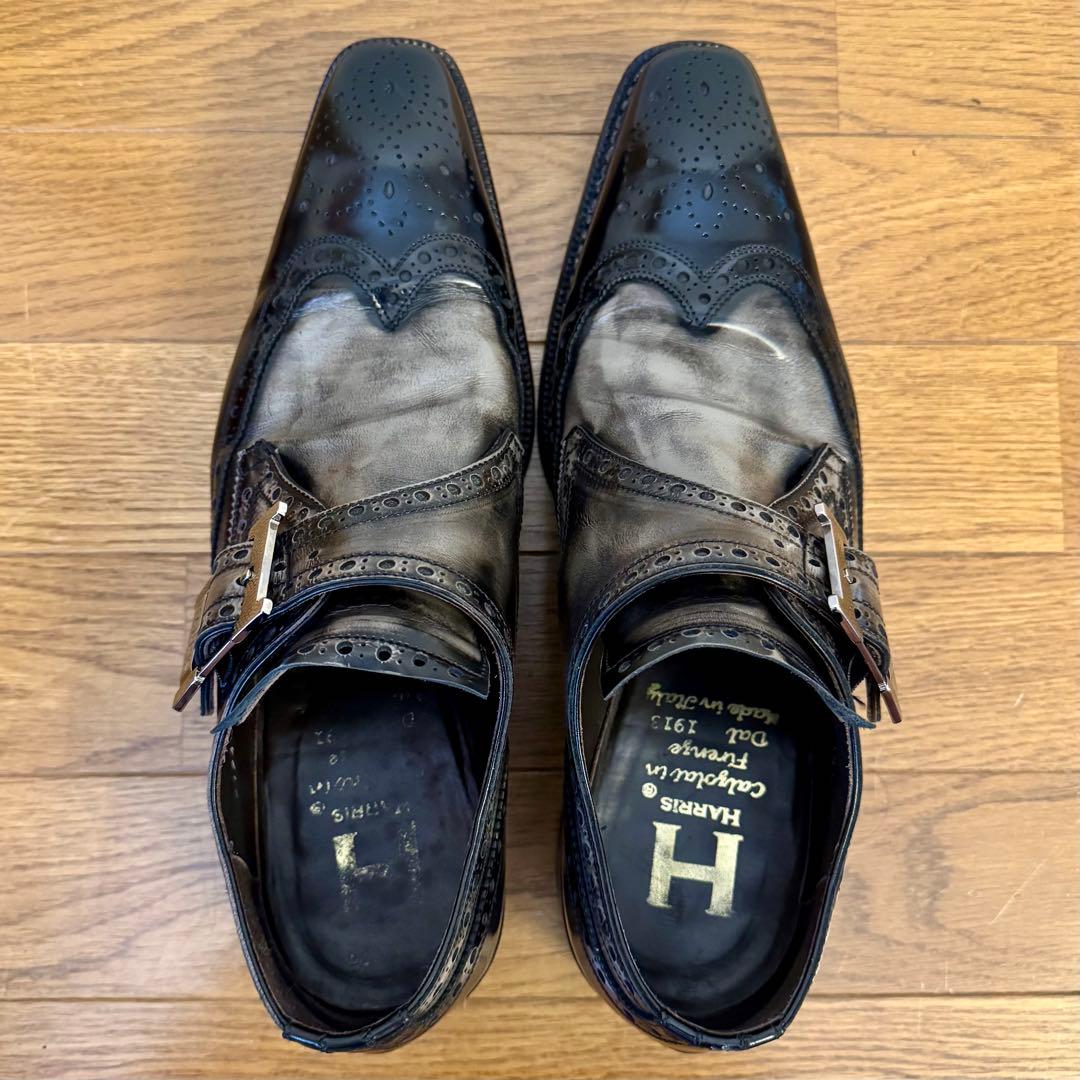 ハリス 8 イタリア製 ダブルモンクストラップ ウイングチップ