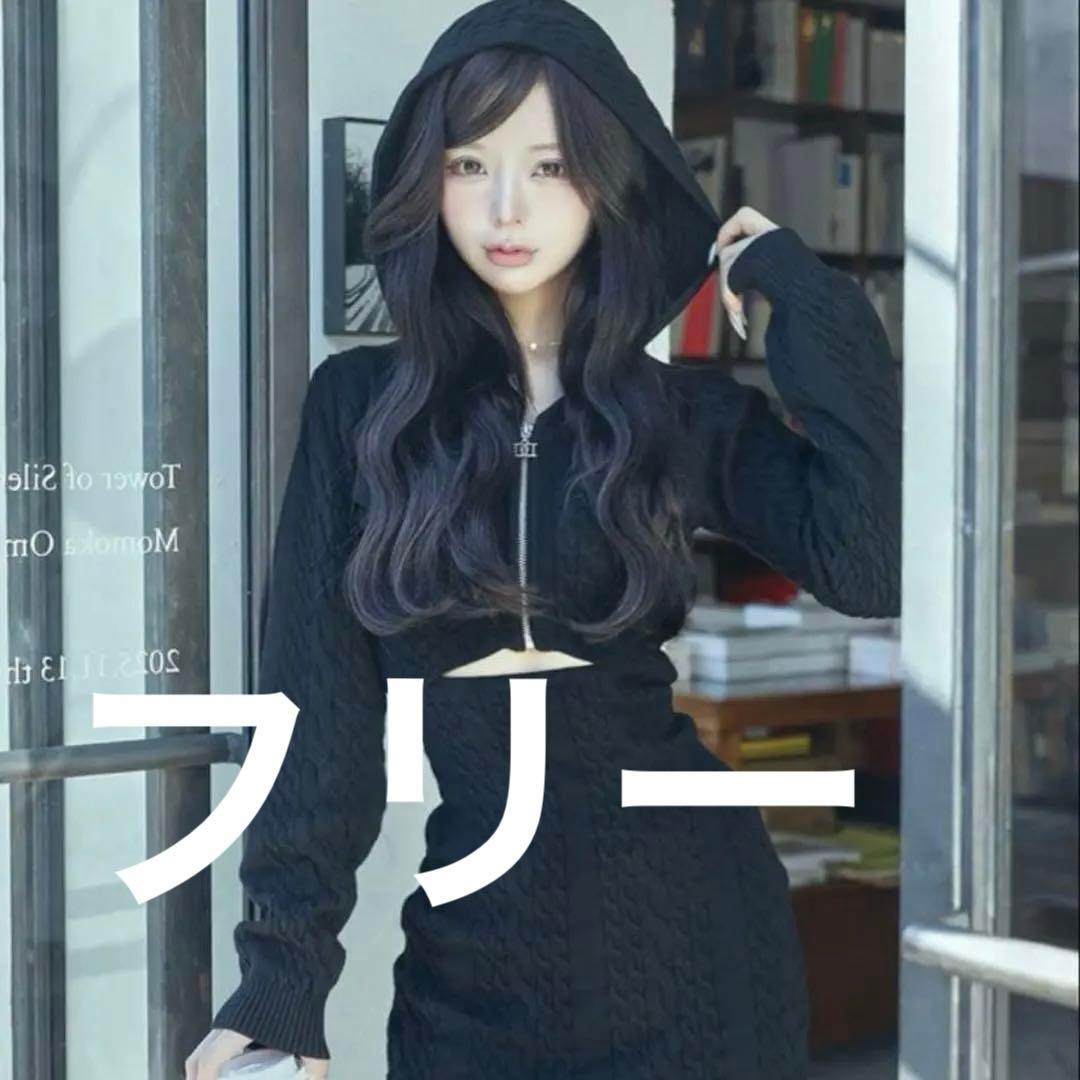 Darichダーリッチ　オープンケーブルニットミニワンピース　BLK ブラック