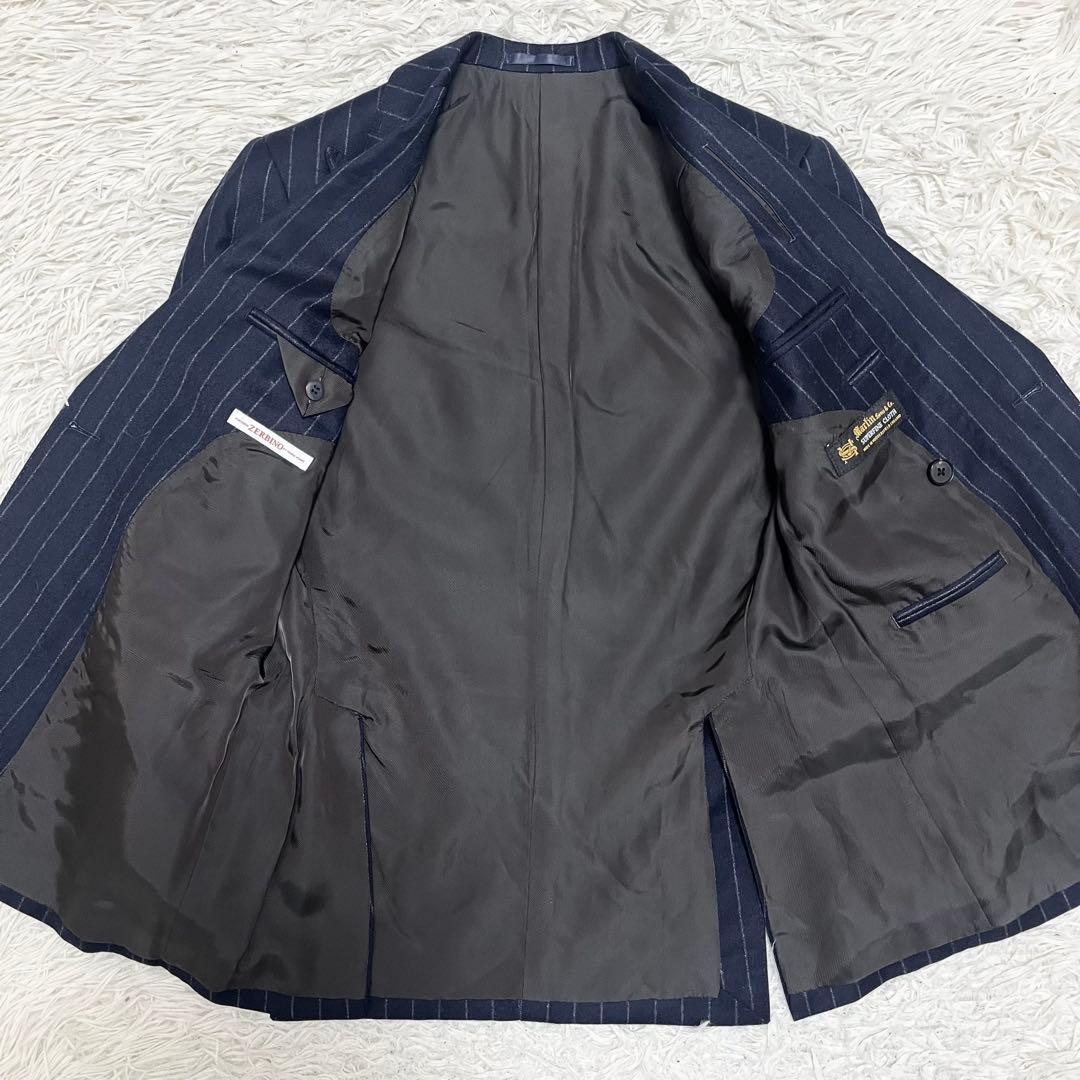 ゼルビーノ×マーリン テーラードジャケット ウール ダブル ストライプ 濃紺 冬