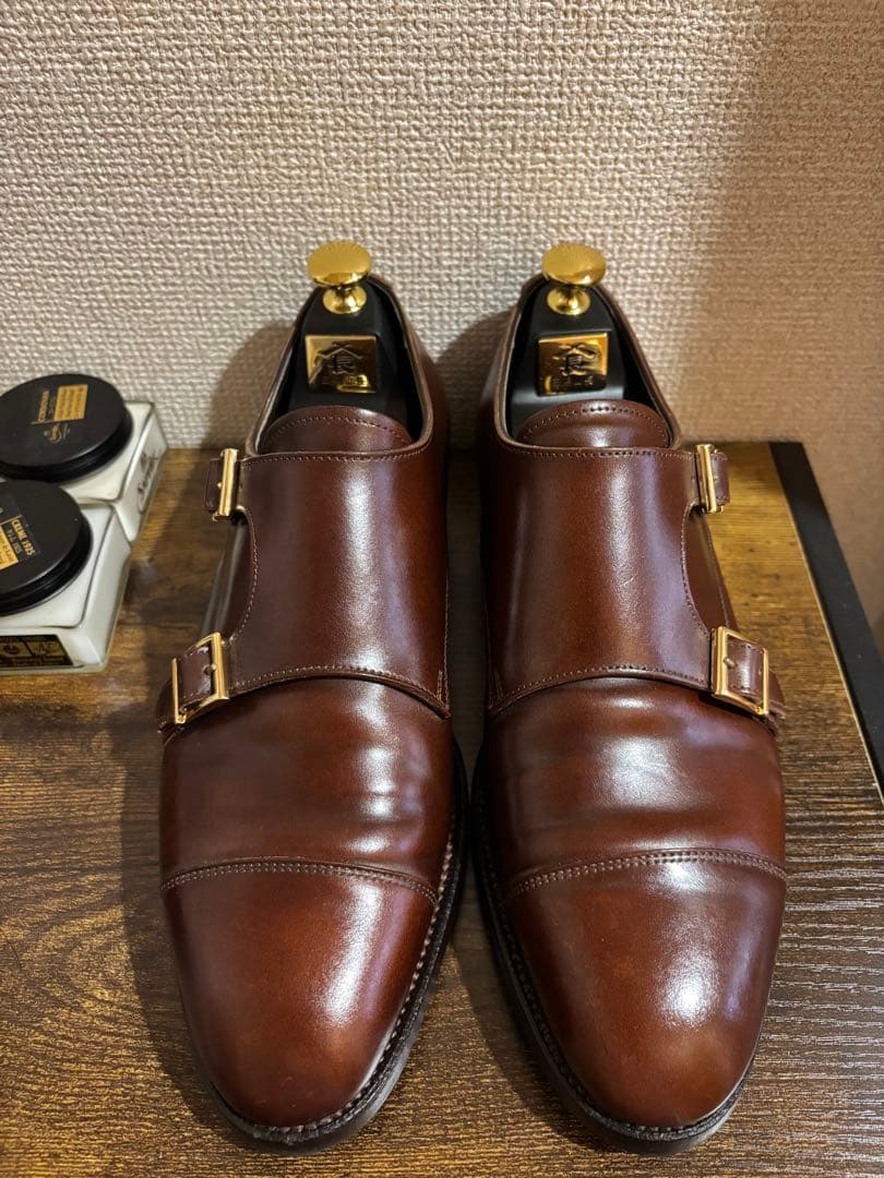 い*～様 三陽山長 源四郎 コードバン ブラウン ダブルモンクストラップ 6.5
