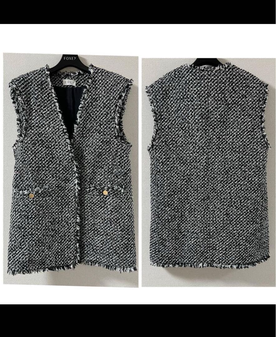 値下げ✨️未使用級✨️ プラステ ベスト ツイード ミドル ジレ S フリンジ仕上げ