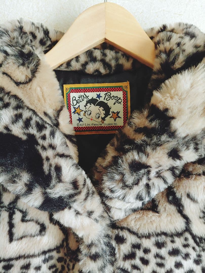 Betty Boop レオパード柄ファーコート　ベージュ　ブラック　ヒョウ柄