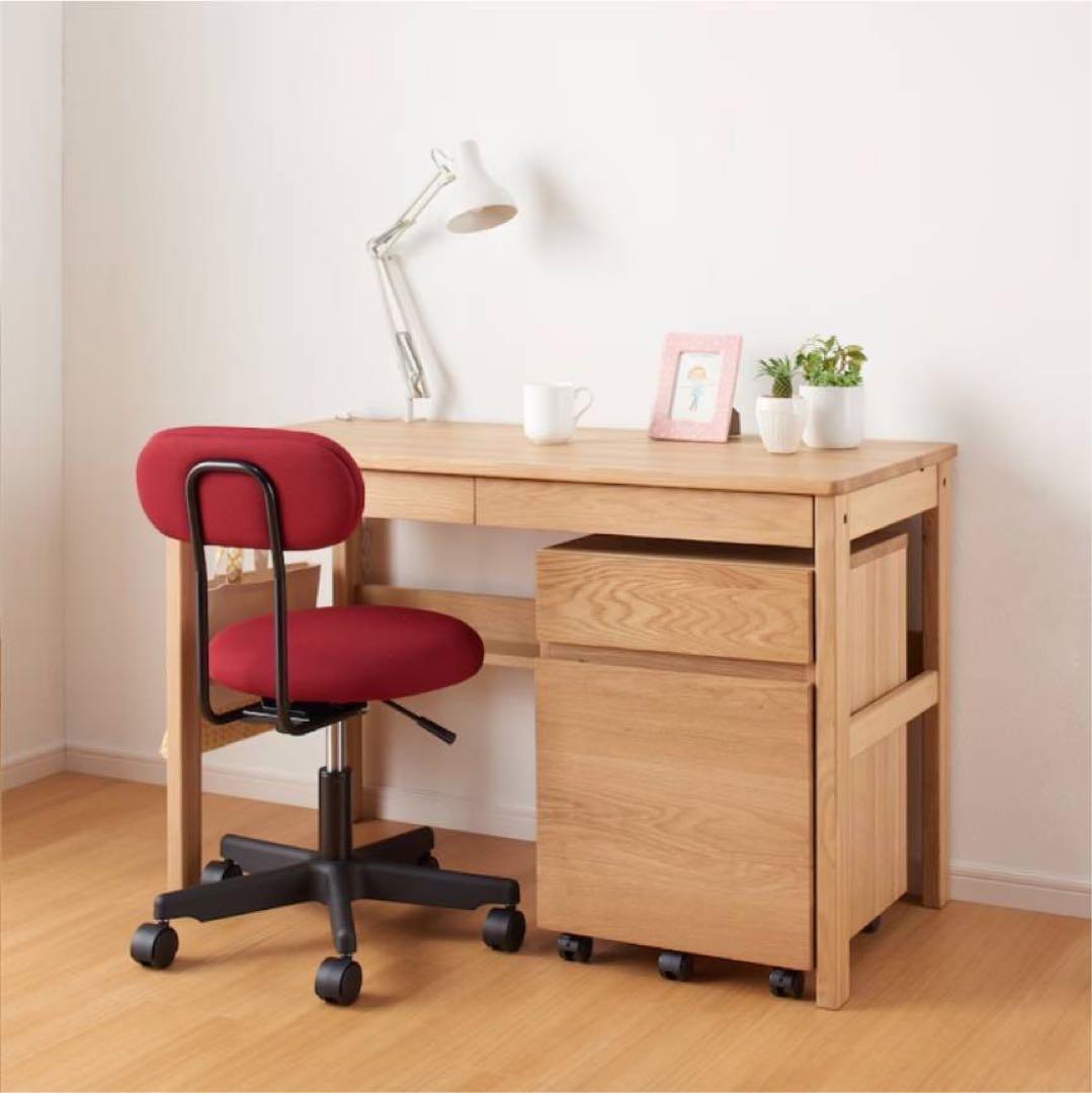 ■送料込■無印 MUJI オーク無垢材デスク 引出足元棚付 学習机 事務テーブル