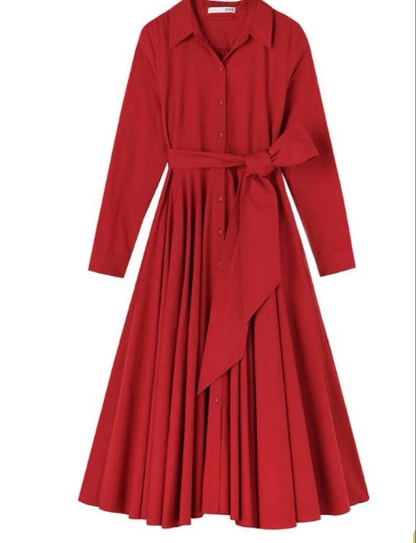 JENNEオードリールックエアリーワンピース長袖Sレッド定価27500