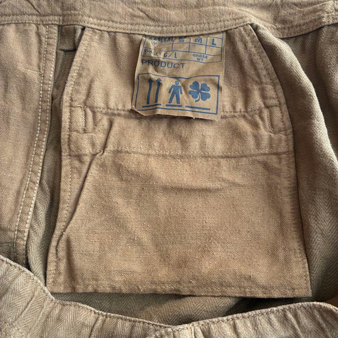 KAPITAL 綿麻ヘリンボンラップパンツ ブラウン ミリタリーカーゴポケット