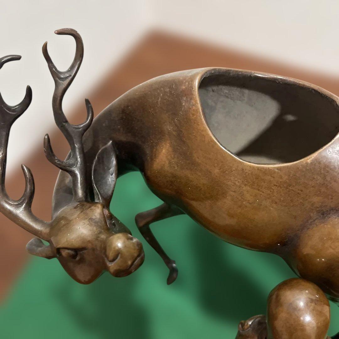 青銅製 鹿に乗る福禄寿　宝珠香炉