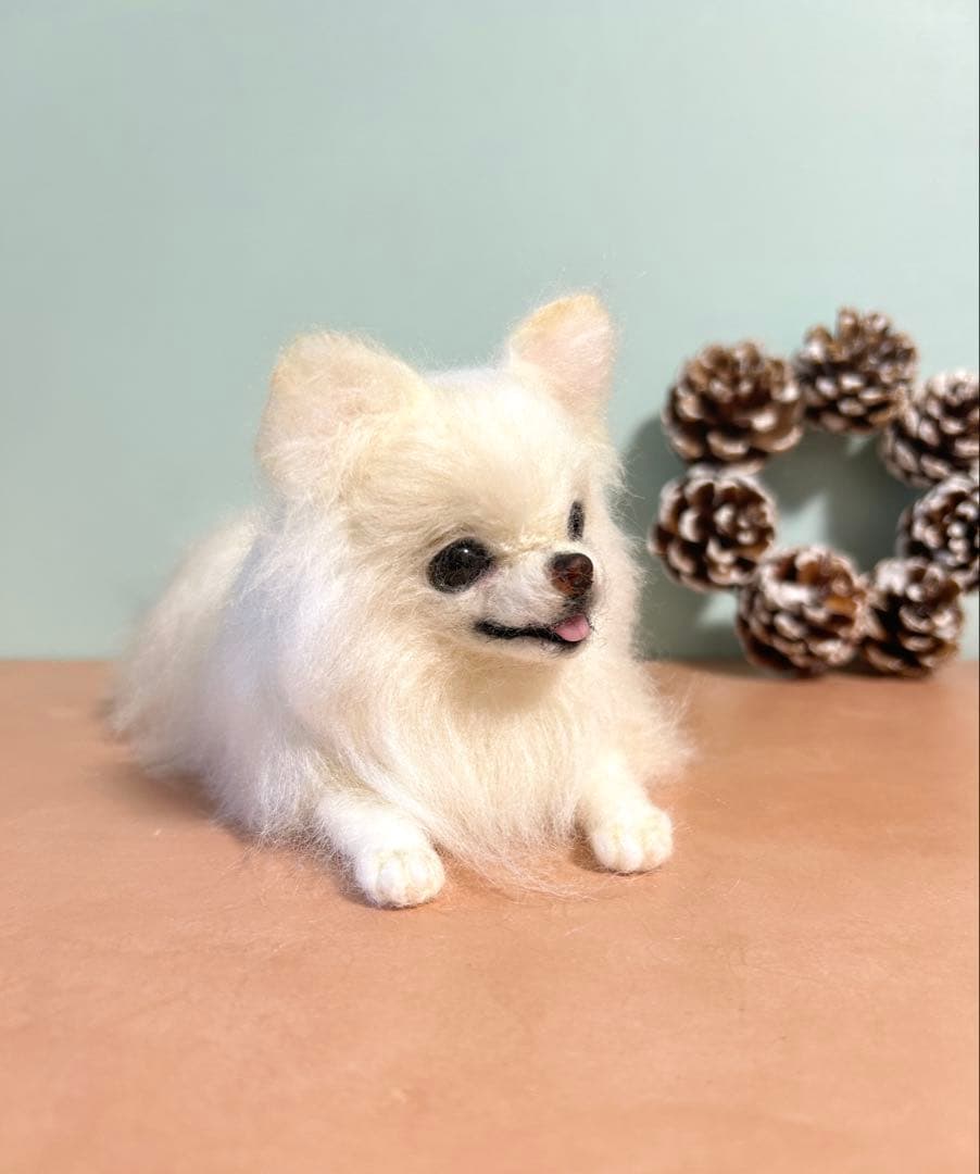 羊毛フェルト　にこにこチワワちゃホワイト