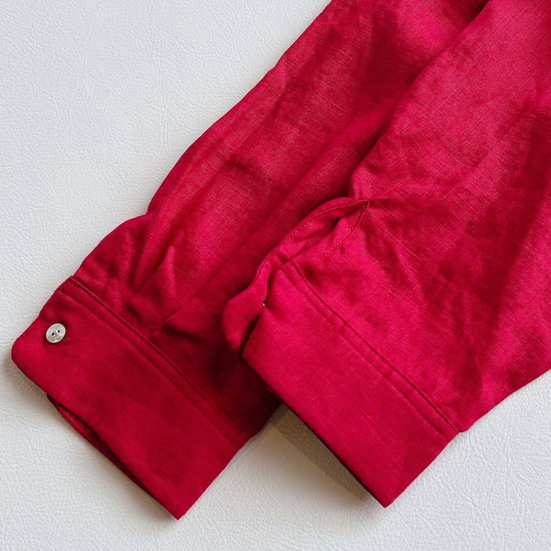 新品 OMEKASI ⿻ リネン バンドカラーワンピース ルーズ 赤 ゆったり