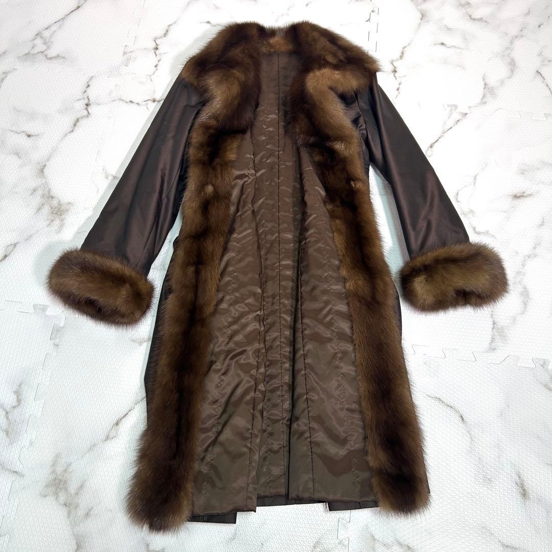 美品✨ロシアンセーブル × シルク混 ロングコート 本毛皮