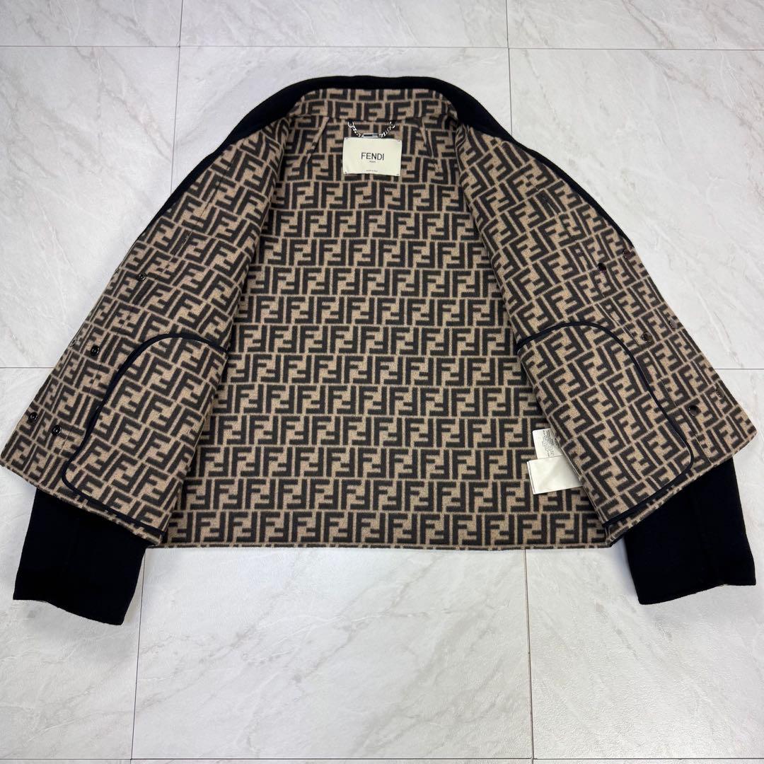 極美品 フェンディ ダブルフェイス ショートコート ウール ズッカ 黒 40
