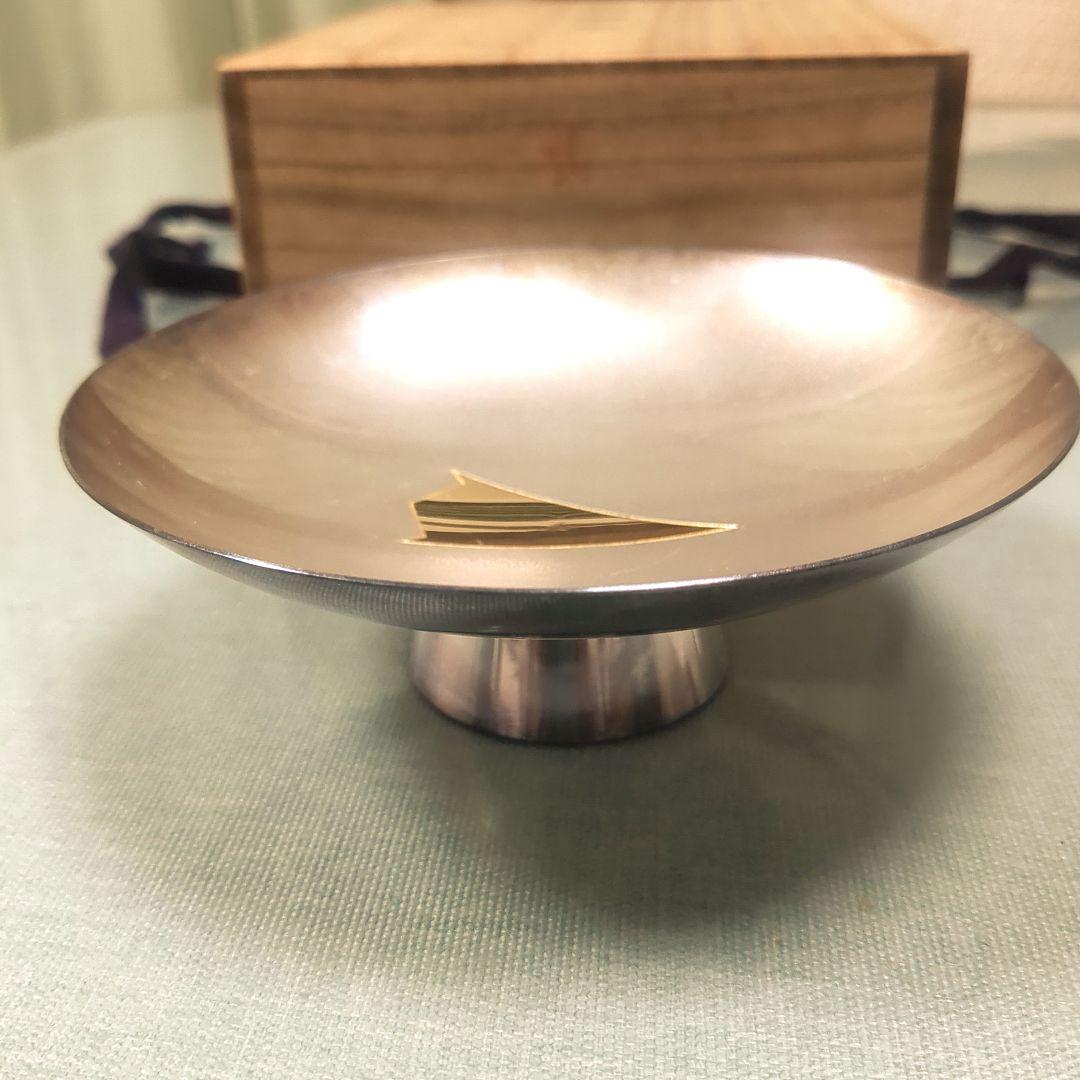 純銀盃【山崎商店謹製】金装飾付き 木箱付き　169g　記念品　刻印あり