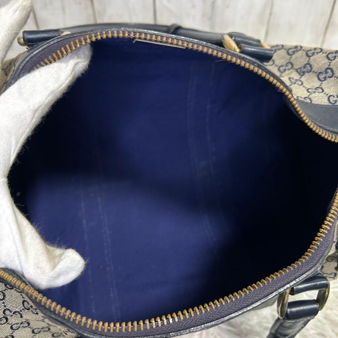 GUCCI GGキャンバス　シェリーライン　ボストンバッグ　ハンドバッグ　紺